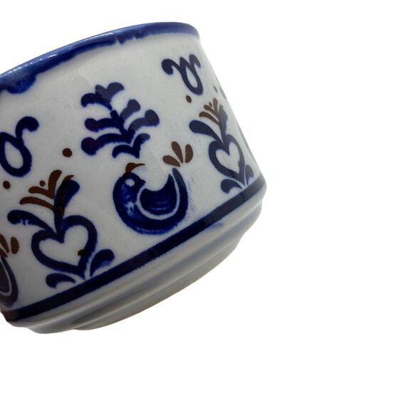 Soup Mug Bowl Handle Primitive Birds Made in Japan Vintage Stoneware Blue Heart - Picture 11 of 16